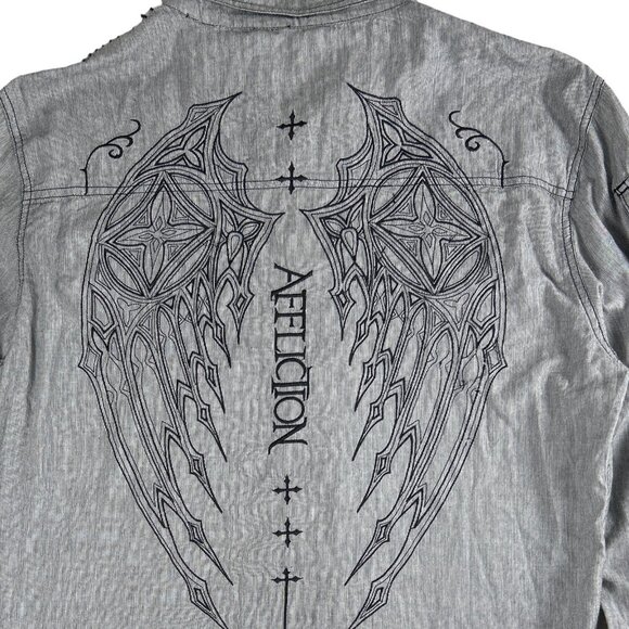 Affliction Y2K Button Up Edgy Grunge Long Sleeve Cotton Shirt, Size XL - Picture 7 of 15